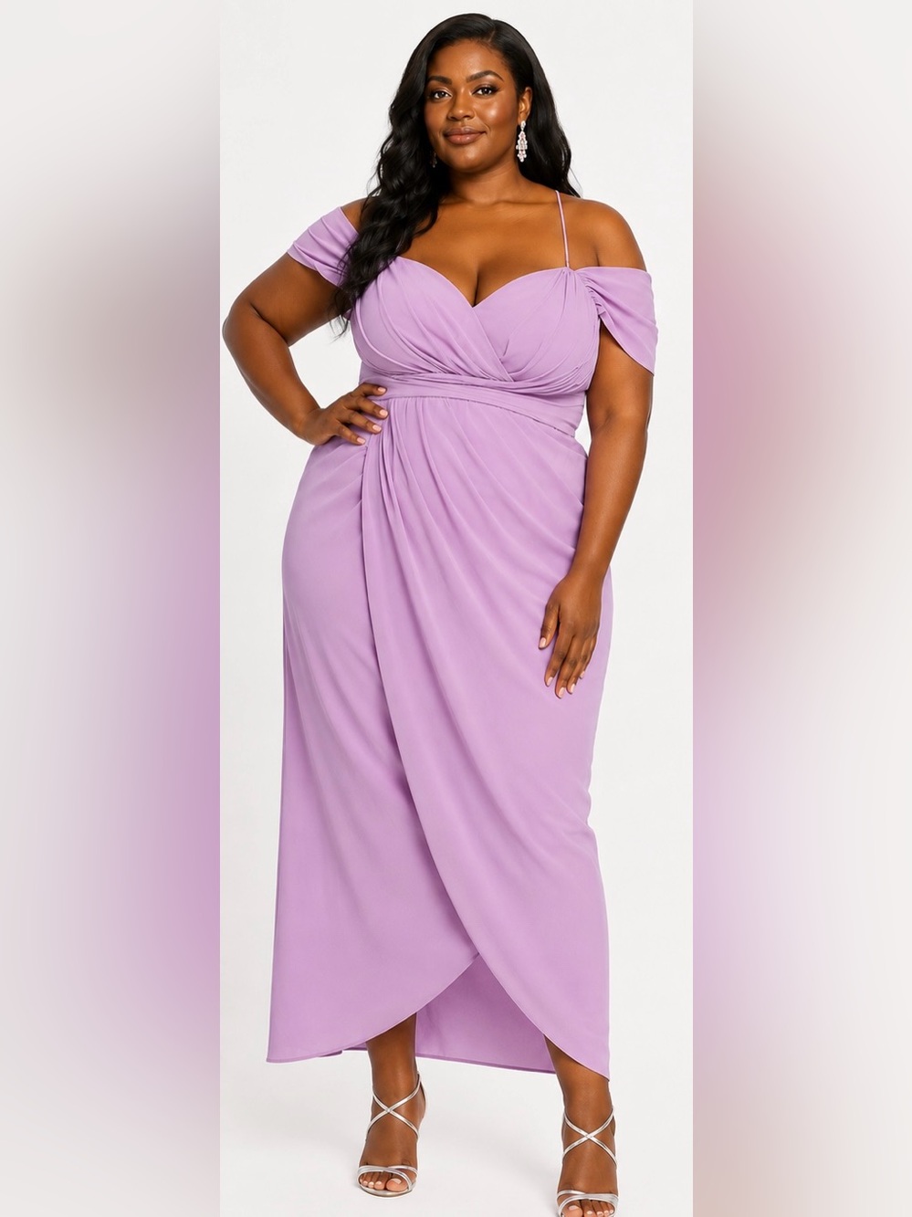 City Chic Plus Size 22 Lilac Off Shoulder Maxi Formal Dress